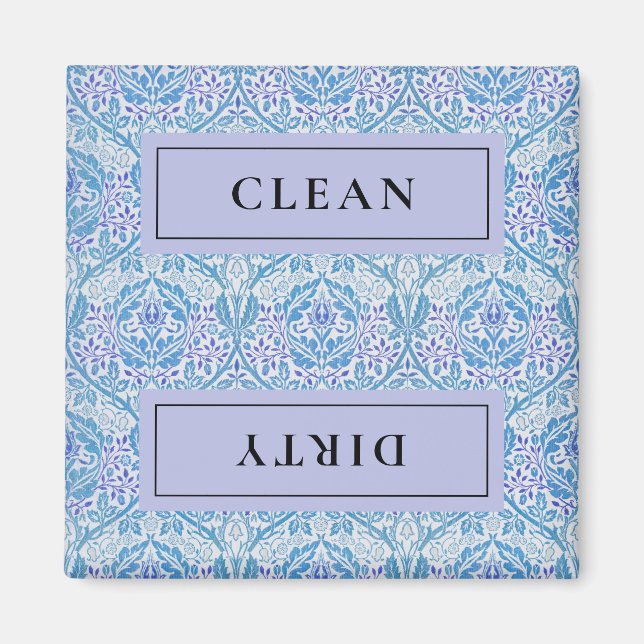 CLEAN DIRTY Blue Floral Geschirrspüler Magnet (Vorne)