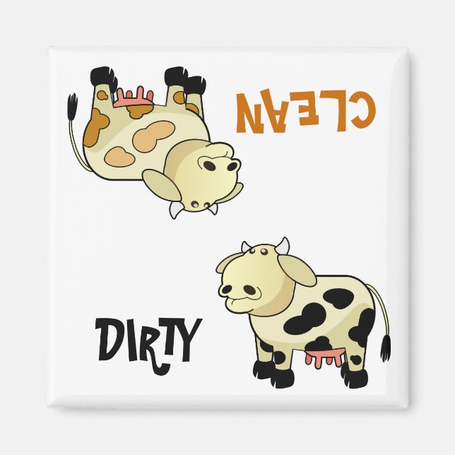 "CLEAN / DIRTY" Cartoon Milchkühe Geschirrspüler M Magnet (Vorne)
