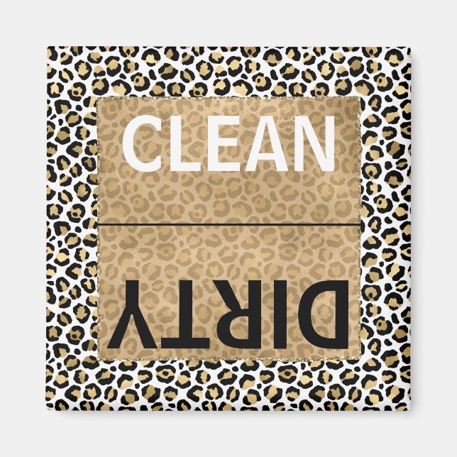 Clean/Dirty Dishwasher Gold Glam Leopard Print Magnet (Vorne)