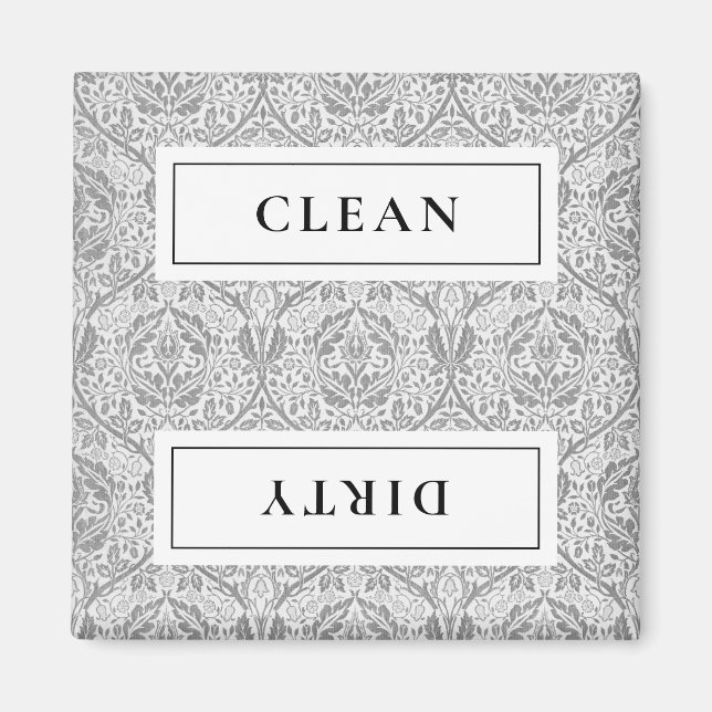 CLEAN DIRTY Graue Floral Geschirrspülmaschine Magnet (Vorne)