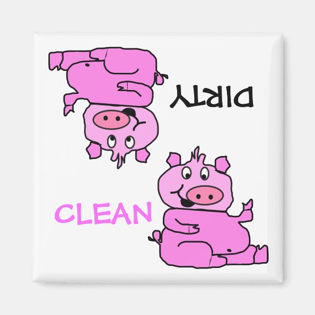 "CLEAN / DIRTY" Rosa Schweineschirrspülmaschine Ma Magnet (Vorne)