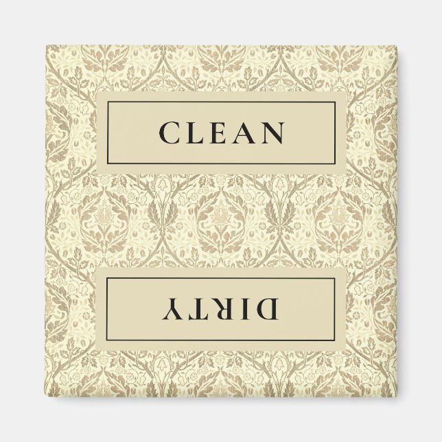 CLEAN DIRTY Sepia Tan Floral Geschirrspüler Magnet (Vorne)