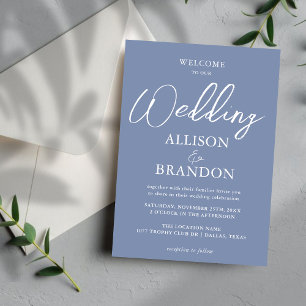 Clean Dusty Blue Calligraphy Script Wedding Einladung