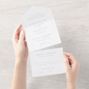 Clean Dusty Blue Elegante Hochzeit All In One Einladung