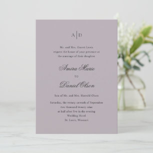 Clean Dusty Lilac Classic Wedding Einladung