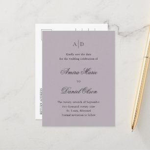 Clean Dusty Lilac Classic Wedding Save the Date Ankündigungspostkarte