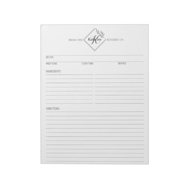 Clean + einfaches Monogramm Rezept Notepad II Notizblock (Rotiert)