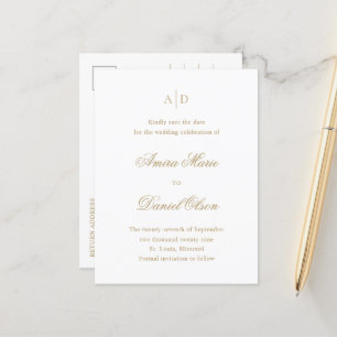 Clean Gold Classic Wedding rettet das Datum Ankündigungspostkarte