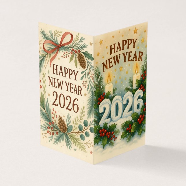 clean happy new year 2026 business card visitenkarten (Vorderseite)