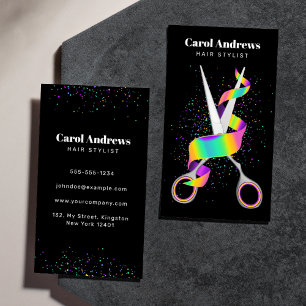 Clean Holographic Ribbon & Scissors Hair Stylist Visitenkarte