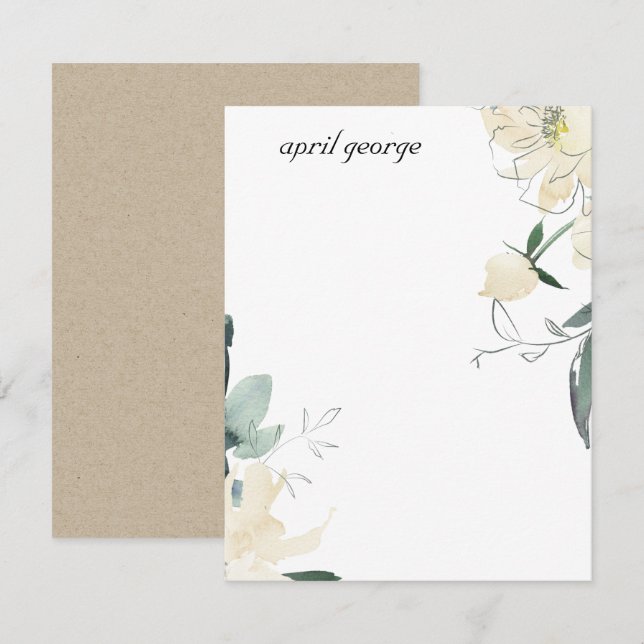 CLEAN IVORY GREEN WATERCOLOR PERSONALISIERT MITTEILUNGSKARTE (Vorne/Hinten)