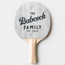 Clean Light Gray Wooden Retro Family Name & Year Tischtennis Schläger