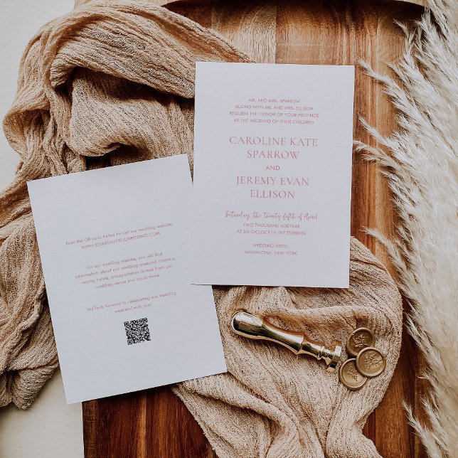 Clean Pink QR Code Elegante Hochzeit Einladung (Von Creator hochgeladen)