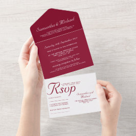 Clean simple Burgundy white wedding All In One Einladung
