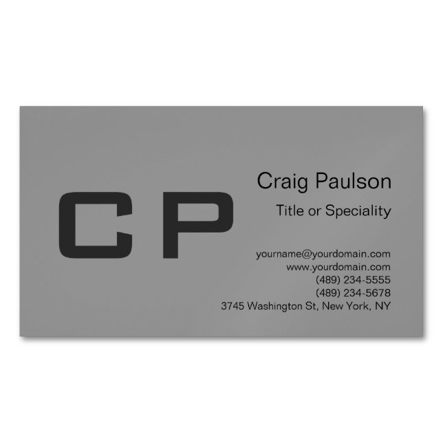 Clean Simple Gray Monogram Modern Magnetische Visitenkarte (Vorderseite)