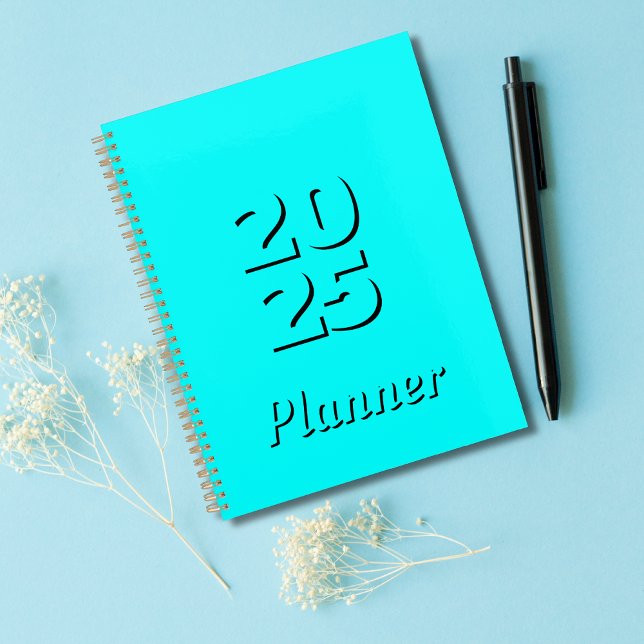 Clean Simple Neon Blue Woche und Monat 2025 Planer (Von Creator hochgeladen)