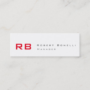 Clean White Red Monogram Skinny Business Card Mini Visitenkarte