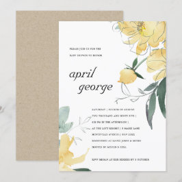 CLEAN YELLOW GREEN FLORAL BABY SHOWITE EINLADEN DANKESKARTE