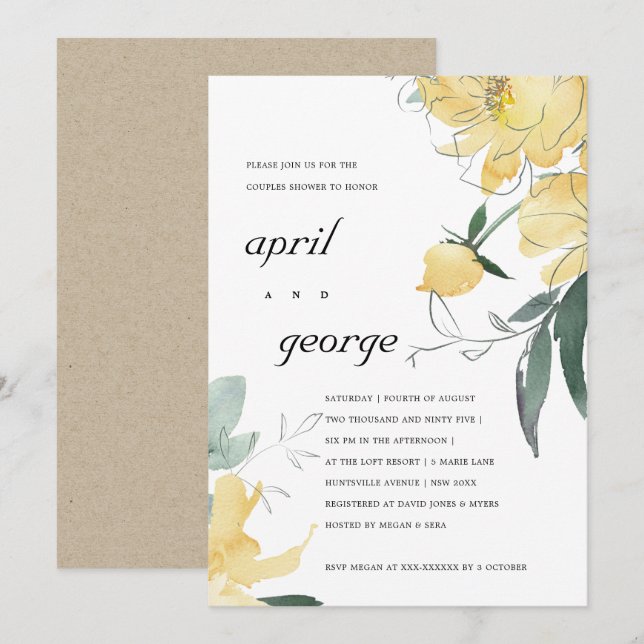 CLEAN YELLOW GREEN FLORAL COUPLES DEUTLICH EINLADE DANKESKARTE (Vorne/Hinten)