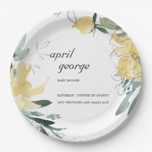 CLEAN YELLOW GREEN FLORALEN WASSERBABY SHOWER PAPPTELLER