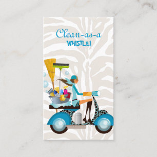 Cleaning Business Card Scooter Girl Zebra Visitenkarte