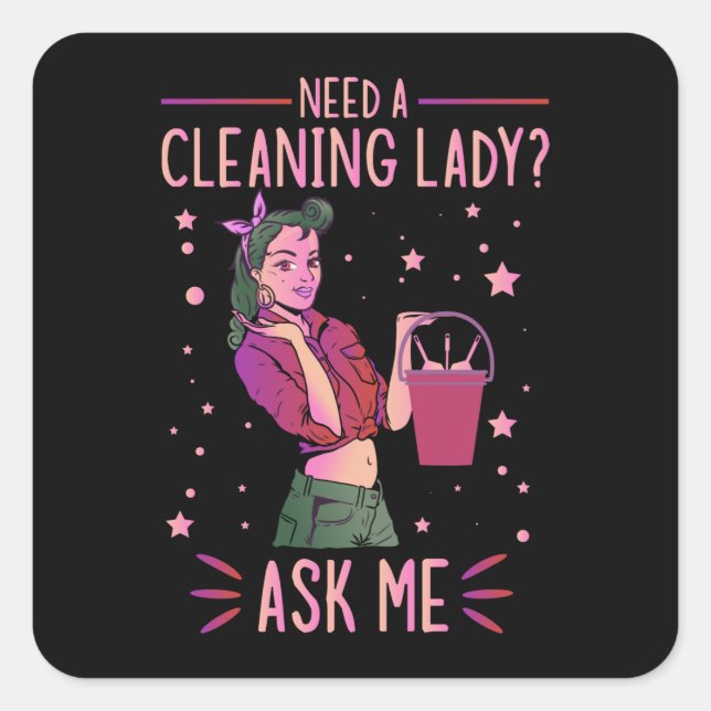 Cleaning Lady Housekeeper Housekeeping Cleaner Gra Quadratischer Aufkleber (Vorderseite)