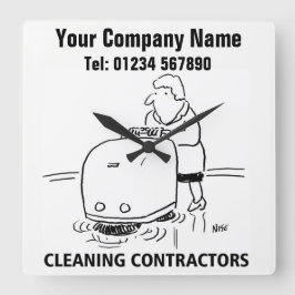 Cleaning Services Cartoon Clock Quadratische Wanduhr