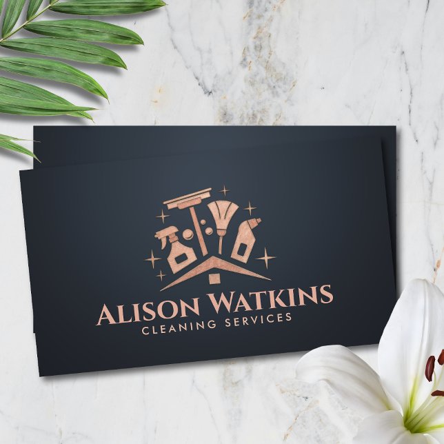 Cleaning Services - Elegant Rose Gold  Visitenkarte (Von Creator hochgeladen)