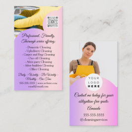 Cleaning Services House Keeping QRCode Photo Pink Visitenkarte