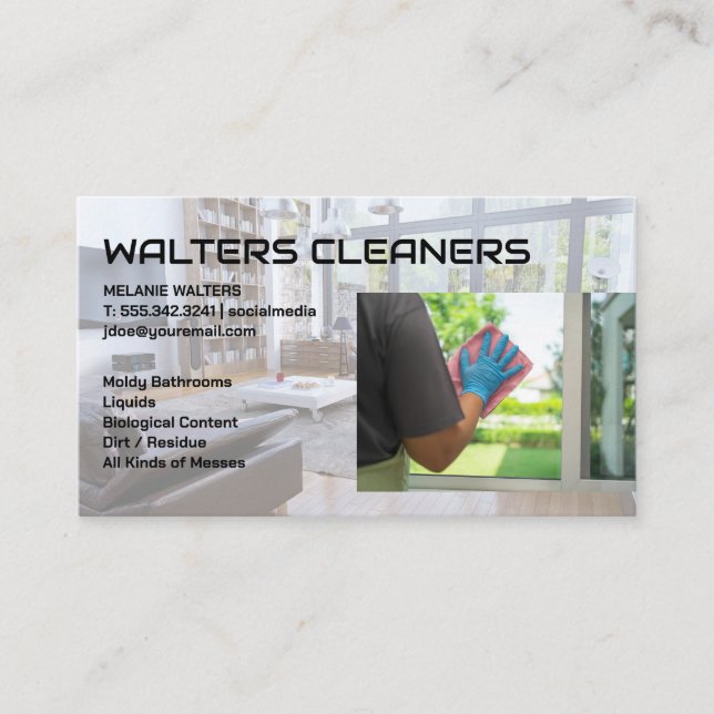 Cleaning Services Logo | Maid Washing Window Visitenkarte (Vorderseite)
