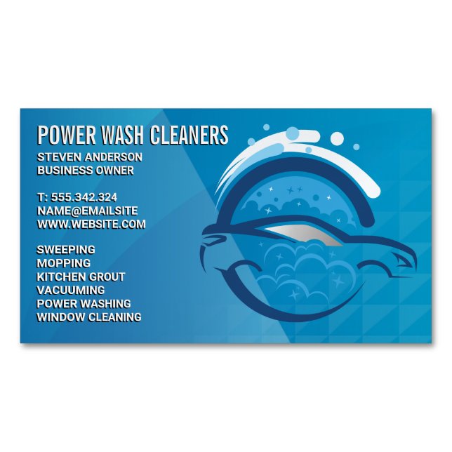 Cleaning Services | Pressure Wash Car Bubbles Magnetische Visitenkarte (Vorderseite)
