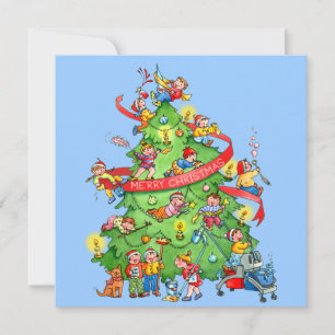 Cleaning The Christmas Tree Holidays Greeting Card Feiertagskarte