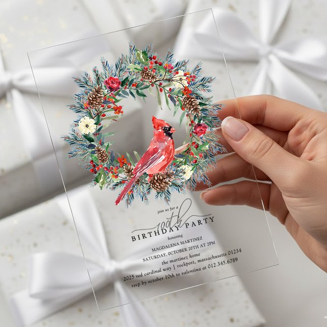 CLEAR ACRYLIC 100th Birthday Party Cardinal Acryleinladungen (Von Creator hochgeladen)