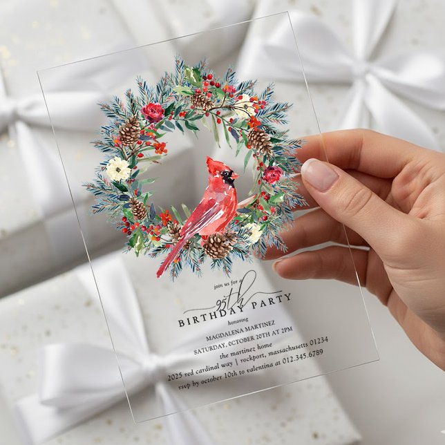 CLEAR ACRYLIC 95th Birthday Party Cardinal Acryleinladungen (Von Creator hochgeladen)