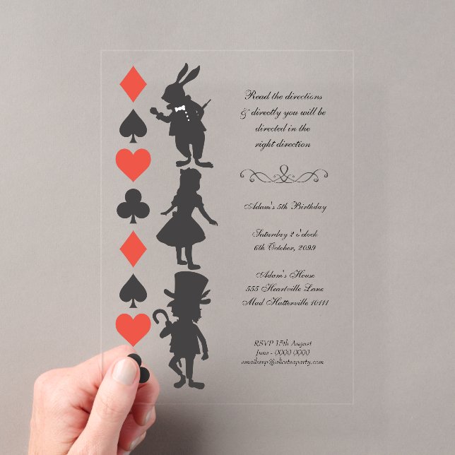 CLEAR Alice in Wonderland Cards Tea Party Birthday Acryleinladungen (Insitu (Handheld))