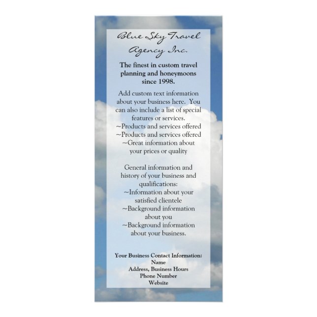 Clear Blue Sky Werbekarte (Vorne)