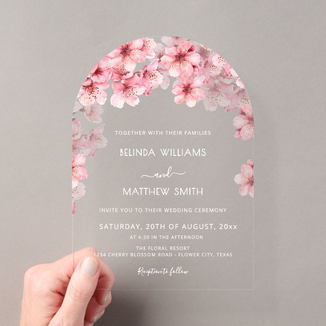 Clear Cherry Blossom Wedding Acryleinladungen (Insitu (Handheld))
