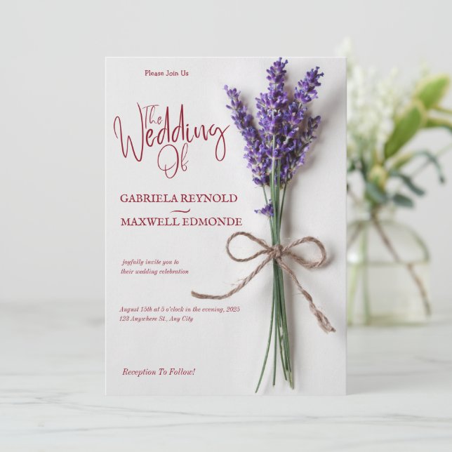 Clear Floral Blue Lavender Wedding Einladung (Stehend Vorderseite)