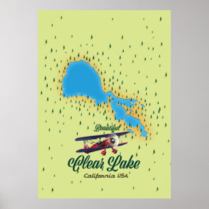 Clear Lake California USA Map Poster