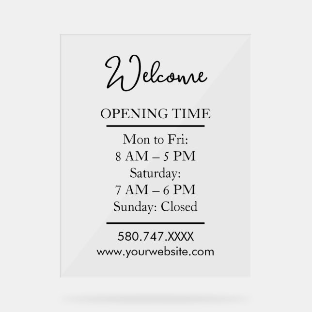 Clear Modern Small Business Hours Display (Recto)