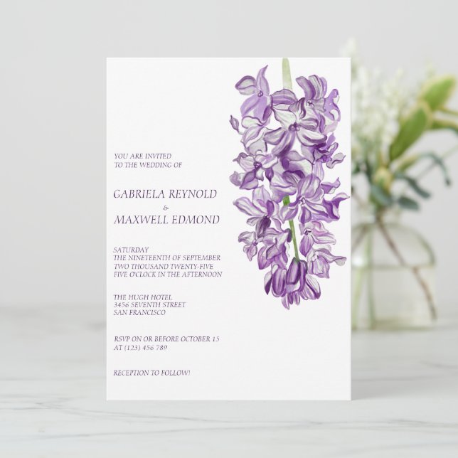 Clear Watercolor Hyacinth Blume Hochzeit Einladung (Stehend Vorderseite)