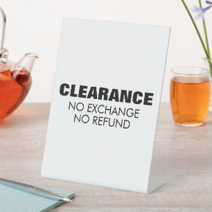 Clearance Sale, No Exchange No Refund Sign Sockelschild