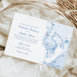 Clearwater Beach FL Elegant Blue Map Wedding Einladung