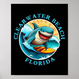 Clearwater Beach Florida Glückliches Surfen Hai So Poster