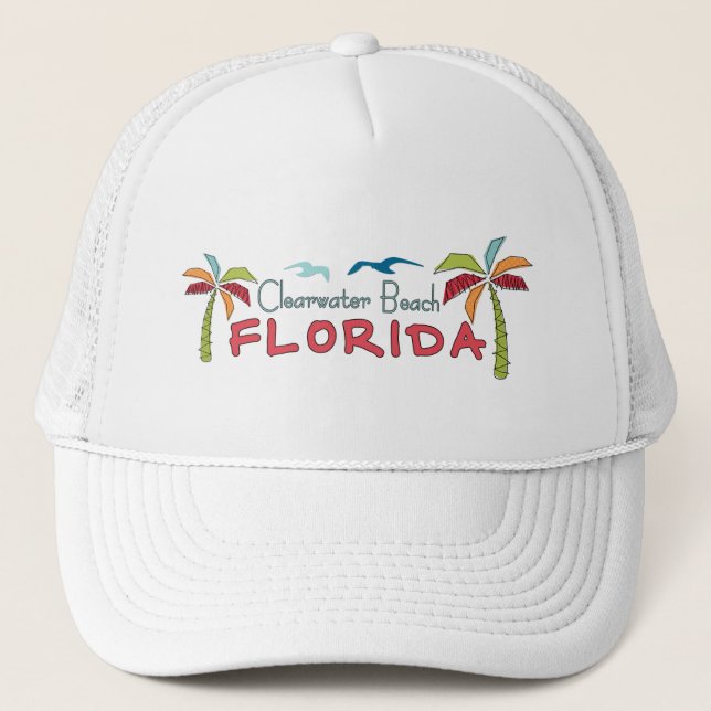 Clearwater Beach Florida künstlerische Palmen Truckerkappe (Vorderseite)