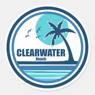Clearwater Beach Florida Palm Tree Birds Runder Aufkleber