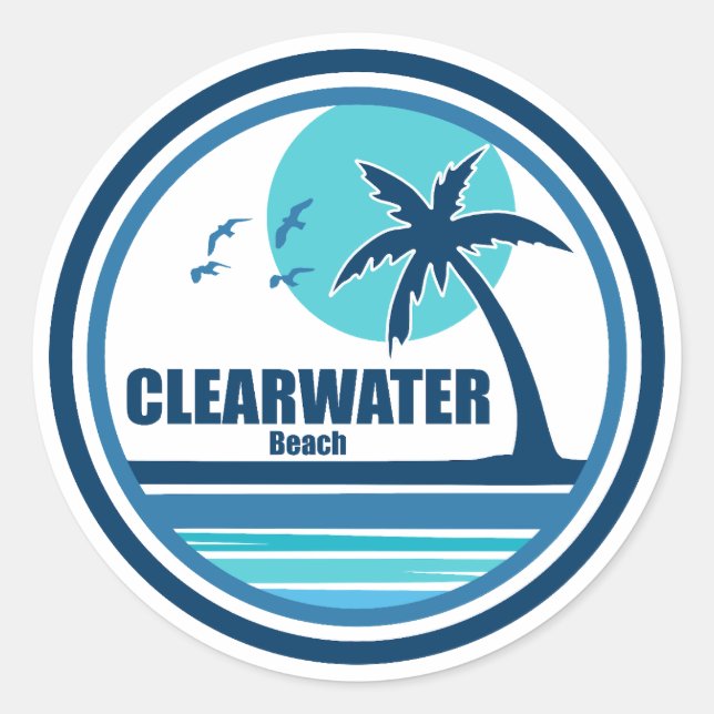 Clearwater Beach Florida Palm Tree Birds Runder Aufkleber (Vorderseite)
