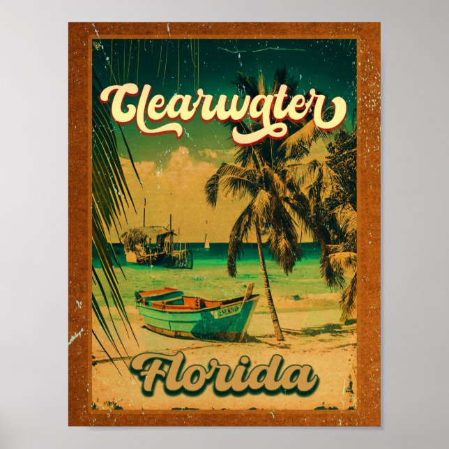 Clearwater Beach Florida Palm Tree Souvenirs 60er Poster (Vorne)