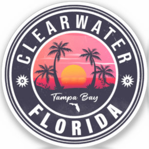 Clearwater Beach Florida Retro Sunset Souvenirs Aufkleber