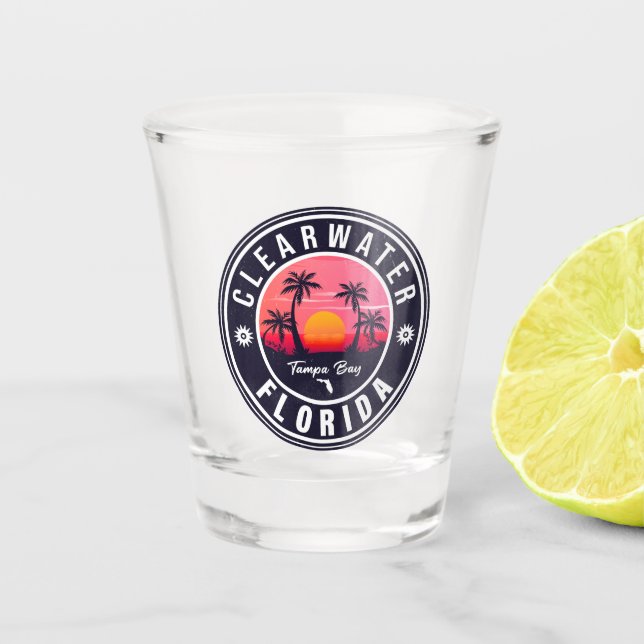 Clearwater Beach Florida Retro Sunset Souvenirs Schnapsglas (Vorderseite)